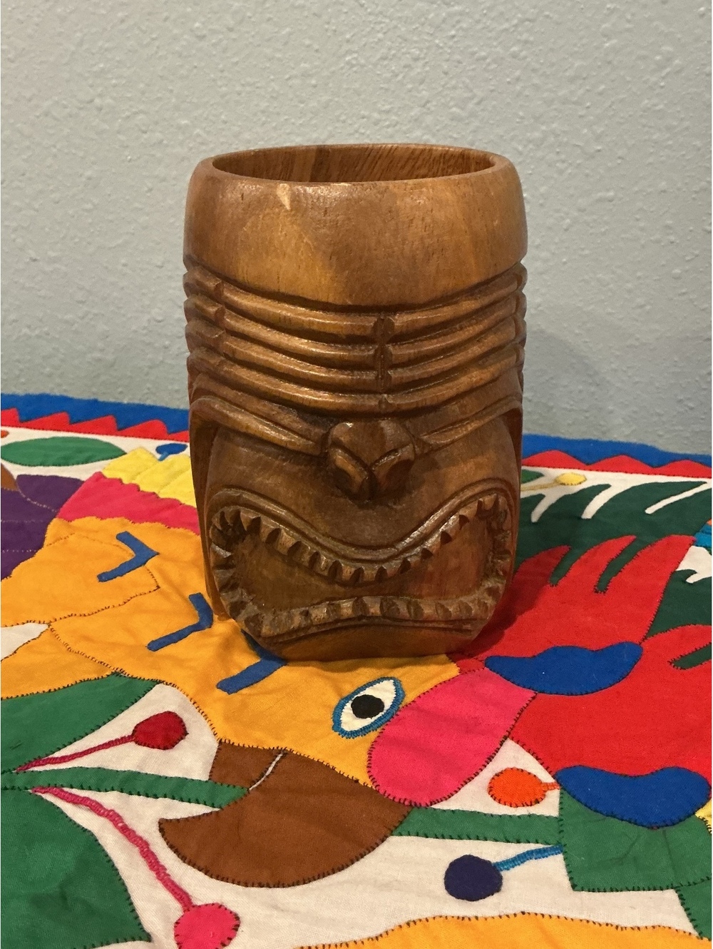Vintage Carved Wood Tiki Mug Cup, Hawaiian Folk Art, Bar Decor